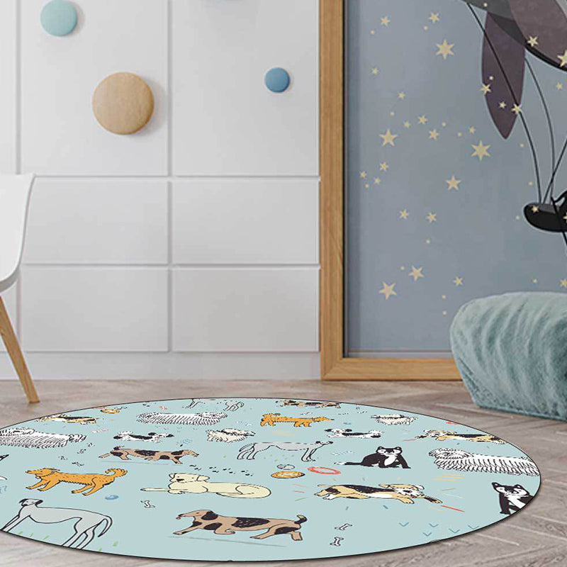 Lisslune | Unique Children Rug in Green Animals Dog Bone Print Pattern Rug Polyester Machine Washable Carpet for Children's Room
