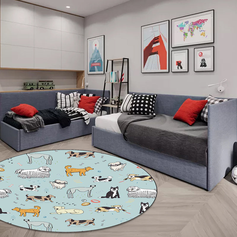 Lisslune | Unique Children Rug in Green Animals Dog Bone Print Pattern Rug Polyester Machine Washable Carpet for Children's Room