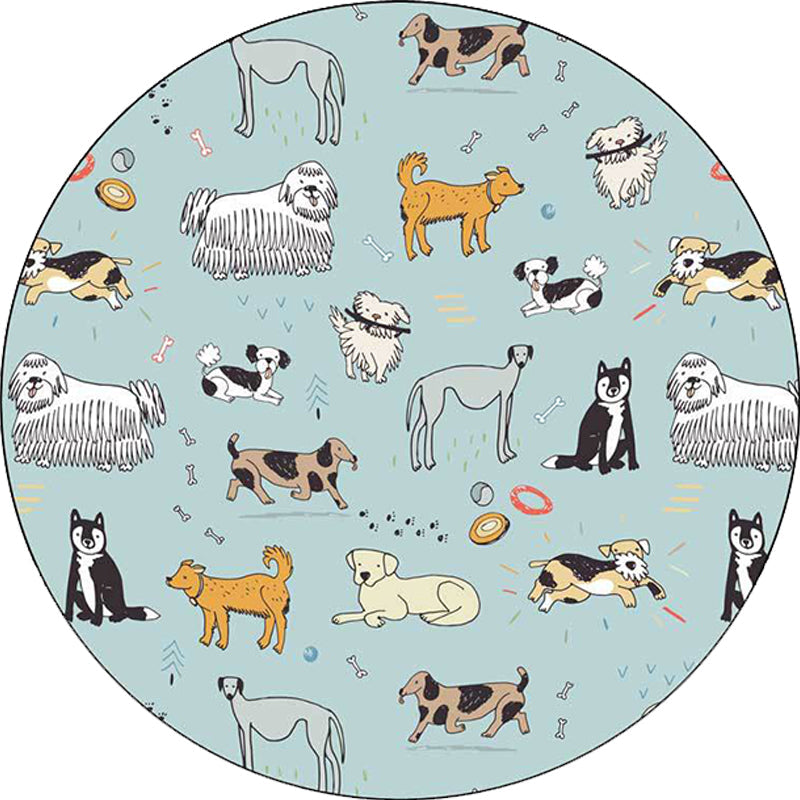 Lisslune | Unique Children Rug in Green Animals Dog Bone Print Pattern Rug Polyester Machine Washable Carpet for Children's Room