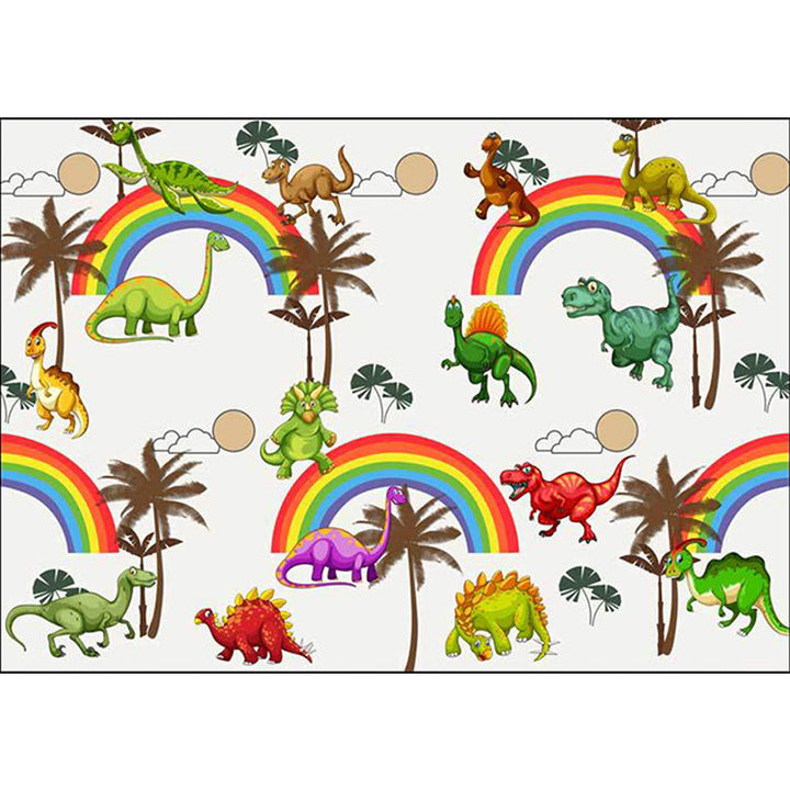 Lisslune | White Children's Room Rug Kids Animal Dinosaurs Rainbow Tree Pattern Area Rug Polyester Washable Pet-Friendly Carpet