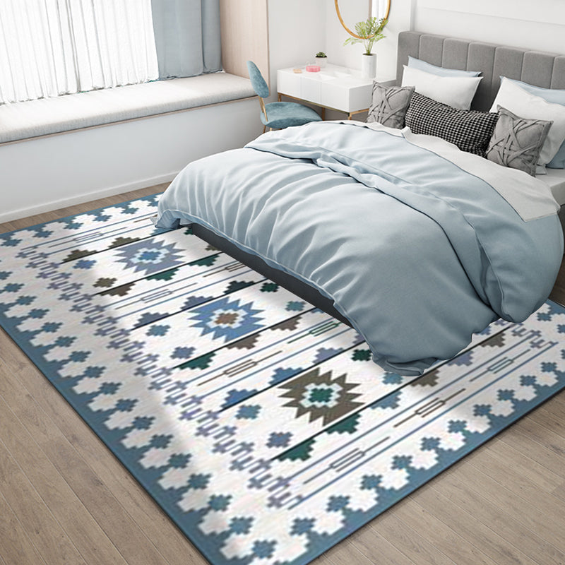 Lisslune | Southwest geometric printed carpet blue and brown polyester rug machine washable non-slip doormat for living room