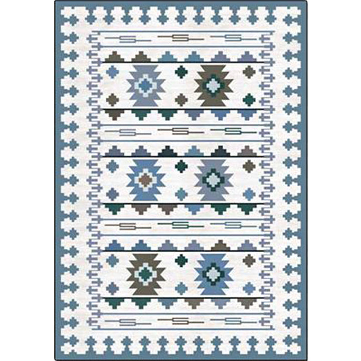 Lisslune | Southwest geometric printed carpet blue and brown polyester rug machine washable non-slip doormat for living room