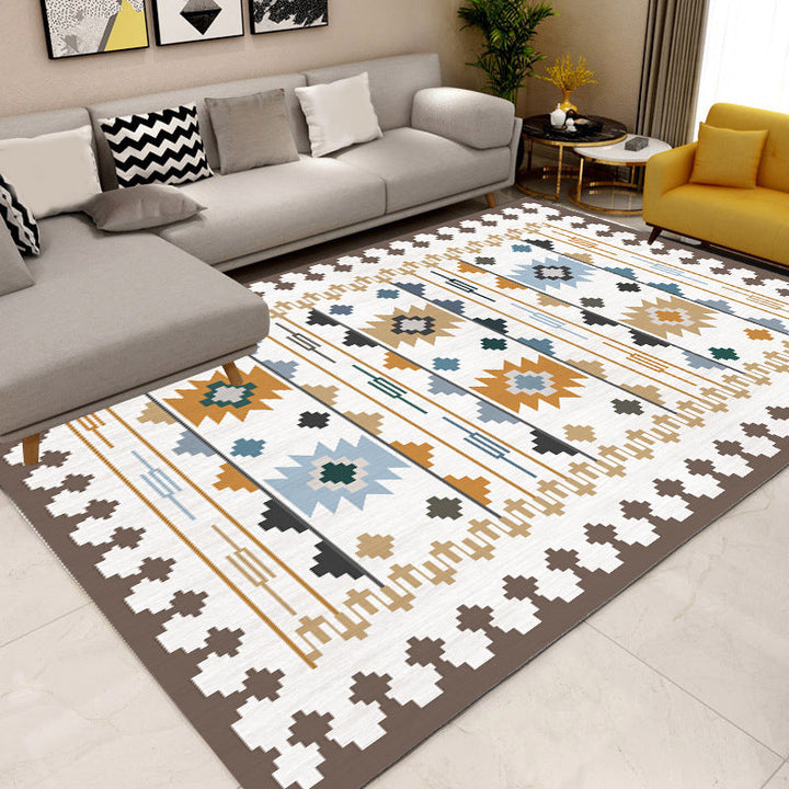 Lisslune | Southwest geometric printed carpet blue and brown polyester rug machine washable non-slip doormat for living room