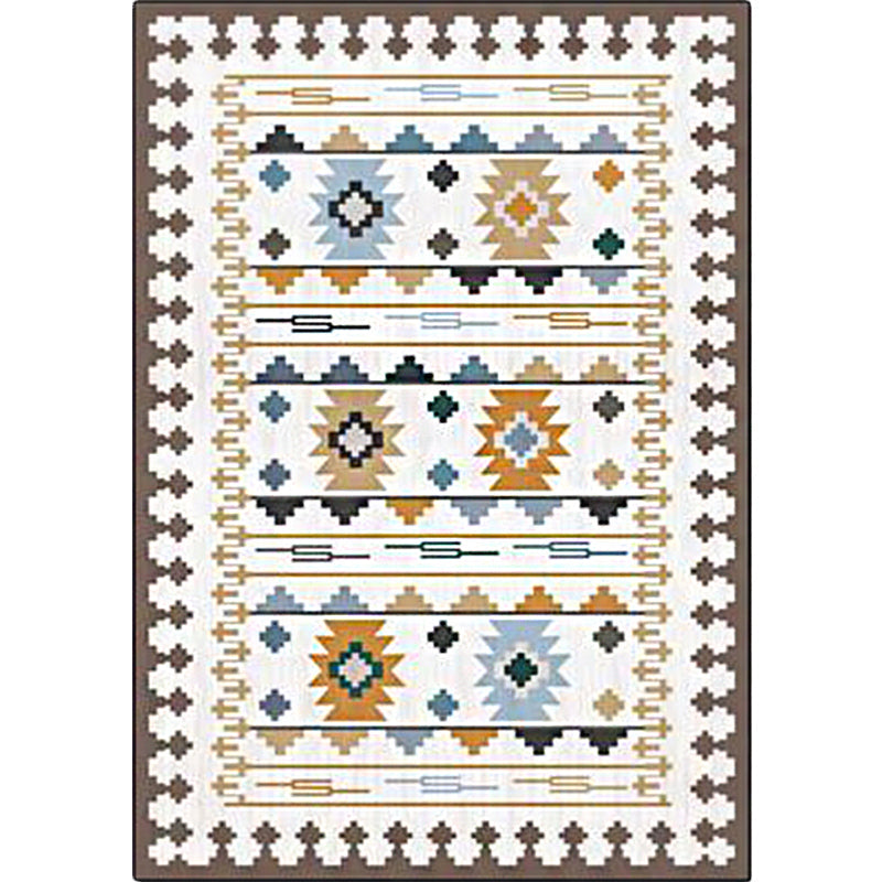 Lisslune | Southwest geometric printed carpet blue and brown polyester rug machine washable non-slip doormat for living room