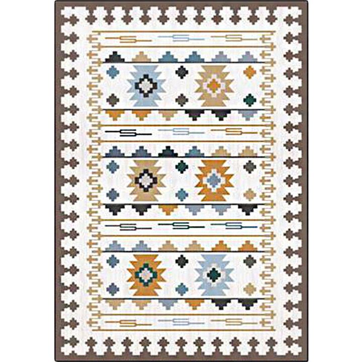 Lisslune | Southwest geometric printed carpet blue and brown polyester rug machine washable non-slip doormat for living room