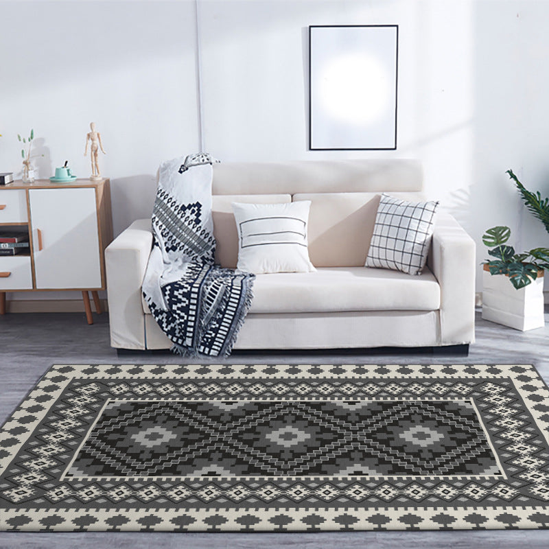 Lisslune | American Tribal Print Rug Gray and Brown Polyester Rug Machine Washable Non-Slip Area Rug for the Living Room