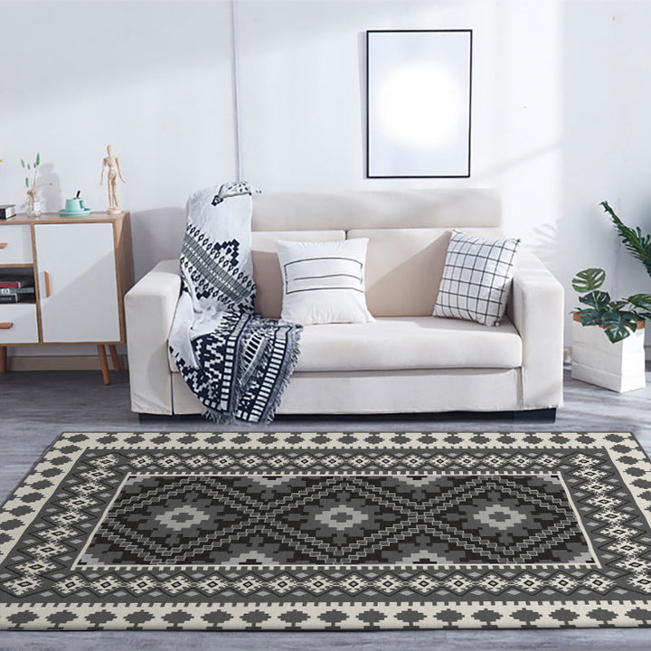 Lisslune | American Tribal Print Rug Gray and Brown Polyester Rug Machine Washable Non-Slip Area Rug for the Living Room