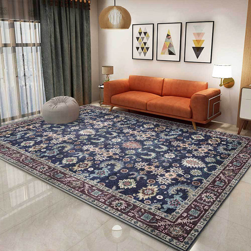 Lisslune | Unique floral patterned carpet with leaf Blue Vintage carpet polyester washable non-slip backing carpet for bedroom