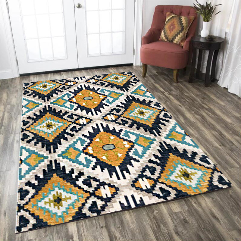 Lisslune | Yellow and black Persian carpet polyester checked pattern washable carpet non-slip backing carpet for living room