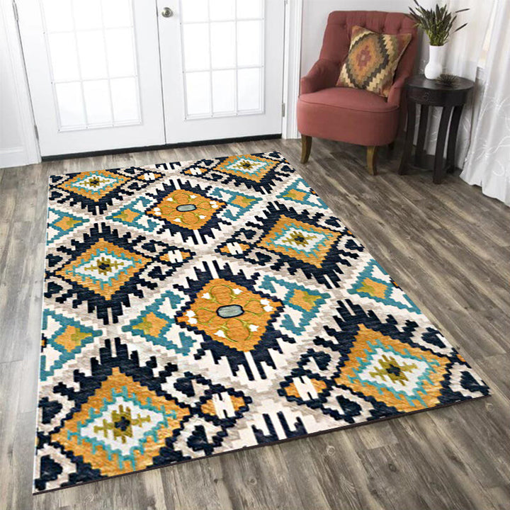 Lisslune | Yellow and black Persian carpet polyester checked pattern washable carpet non-slip backing carpet for living room