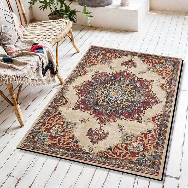 Lisslune | Vintage Medallion Pattern Rug Brown Polyester Rug Machine Washable Non-Slip Rug for the Living Room
