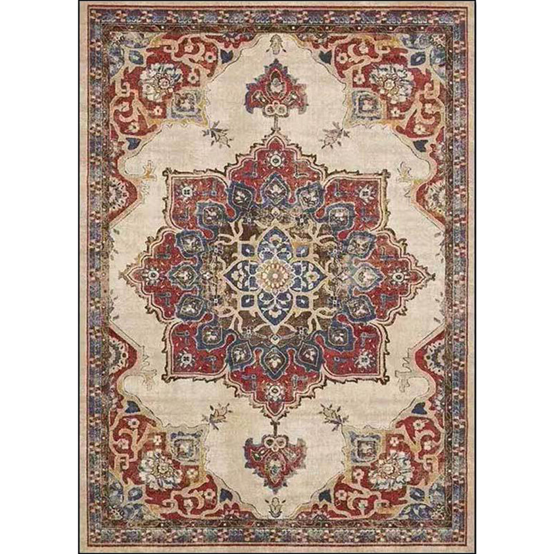 Lisslune | Vintage Medallion Pattern Rug Brown Polyester Rug Machine Washable Non-Slip Rug for the Living Room