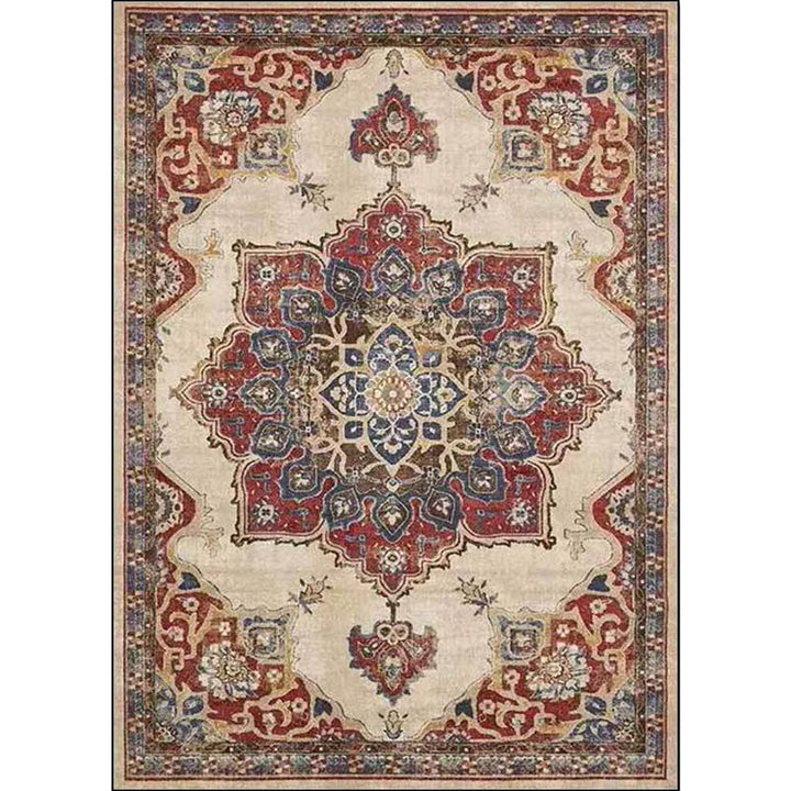 Lisslune | Vintage Medallion Pattern Rug Brown Polyester Rug Machine Washable Non-Slip Rug for the Living Room