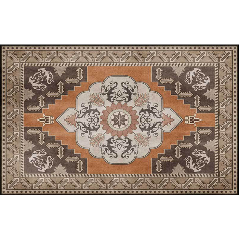Lisslune | Brown Persian carpet polyester medallion and floral pattern carpet washable non-slip backing carpet for the living room