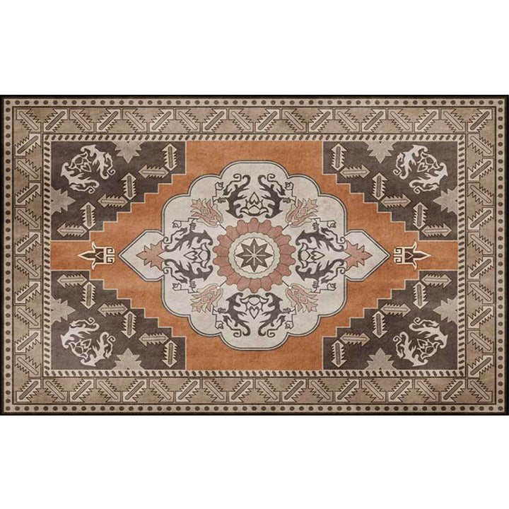 Lisslune | Brown Persian carpet polyester medallion and floral pattern carpet washable non-slip backing carpet for the living room