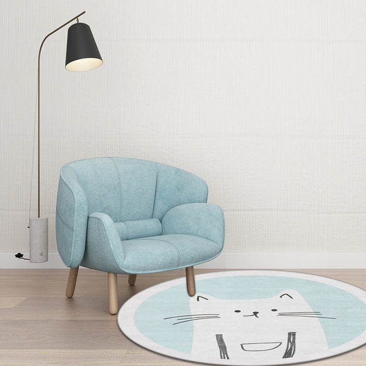 Lisslune | Children's mats with cat pattern Light Blue Polyester rug Washable Non-slip mat Rug for living room decoration