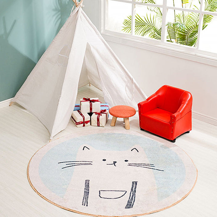 Lisslune | Children's mats with cat pattern Light Blue Polyester rug Washable Non-slip mat Rug for living room decoration