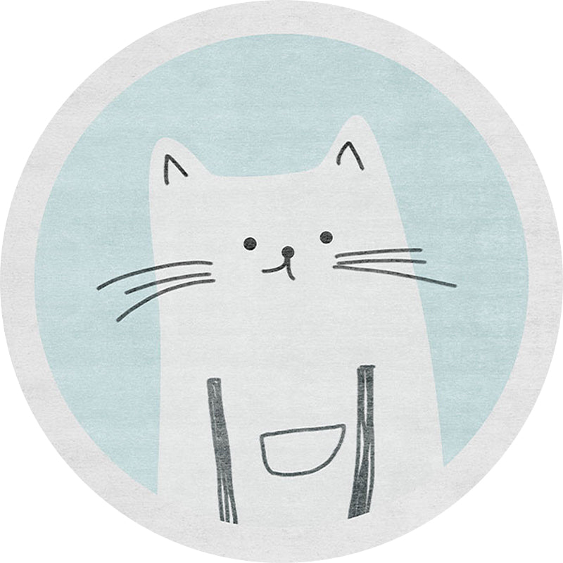 Lisslune | Children's mats with cat pattern Light Blue Polyester rug Washable Non-slip mat Rug for living room decoration