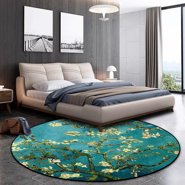 Lisslune | Retro Floral Pattern Rug Blue Traditional Rug Polyester Washable Non-Slip Back Rug for Living Room