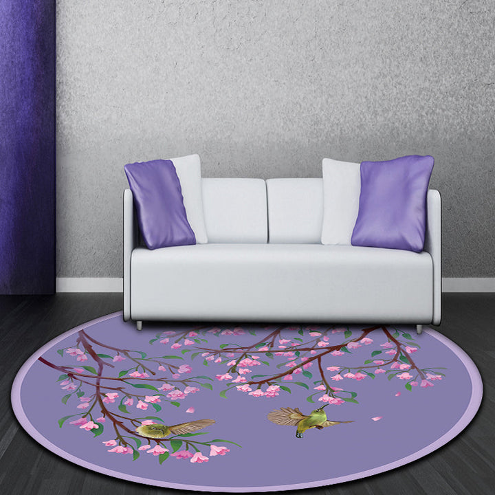 Lisslune | Purple Oriental Carpet Polyester Flower and Bird Motif Carpet Washable With Non-Slip Back Carpet for Bedroom