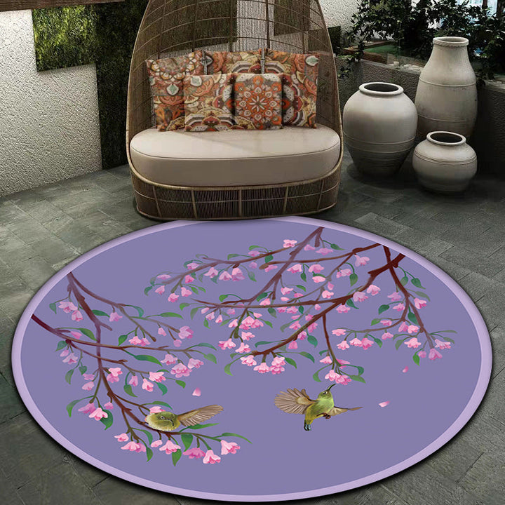 Lisslune | Purple Oriental Carpet Polyester Flower and Bird Motif Carpet Washable With Non-Slip Back Carpet for Bedroom