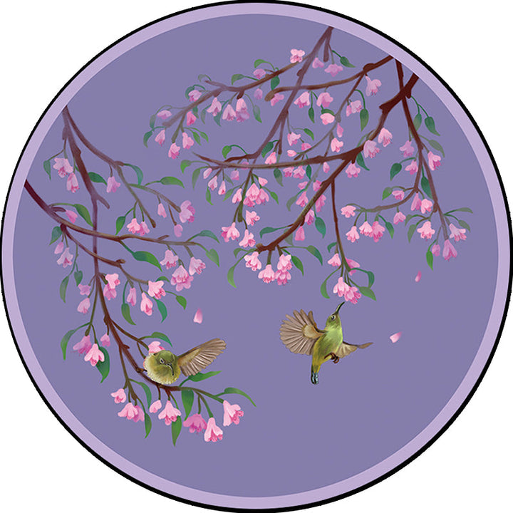 Lisslune | Purple Oriental Carpet Polyester Flower and Bird Motif Carpet Washable With Non-Slip Back Carpet for Bedroom