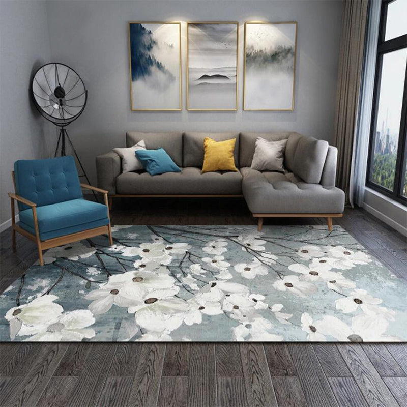 Lisslune | Traditional floral pattern rug white and gray oriental rug polyester washable non-slip backing rug for living room