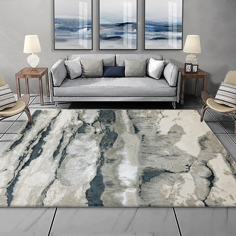 Lisslune | Gray Oriental Carpet Polyester Ink Wash Painting Pattern Carpet Washable Non-Slip Base Carpet for Living Room