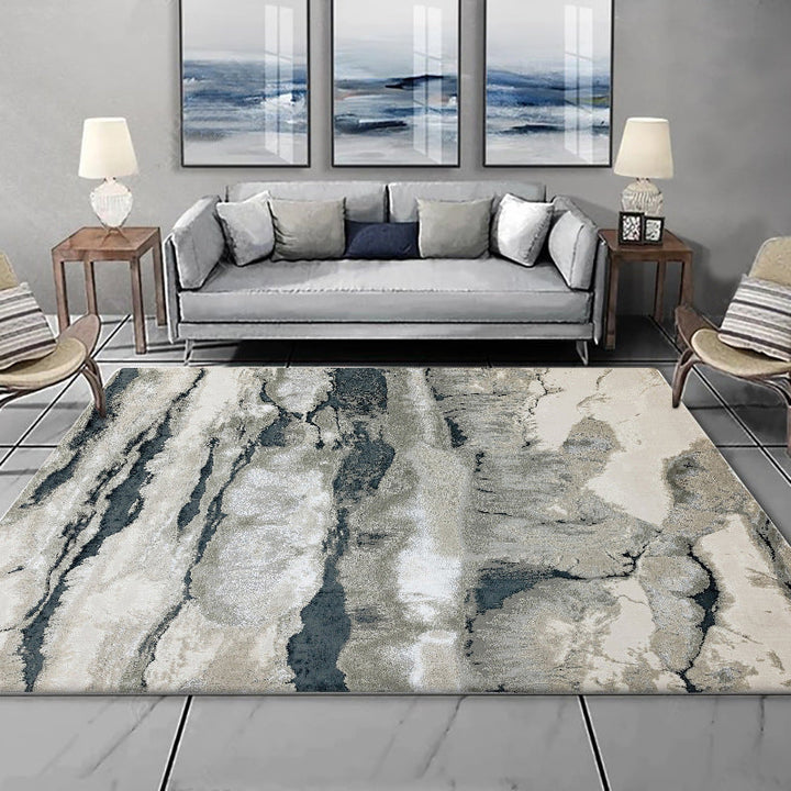 Lisslune | Gray Oriental Carpet Polyester Ink Wash Painting Pattern Carpet Washable Non-Slip Base Carpet for Living Room