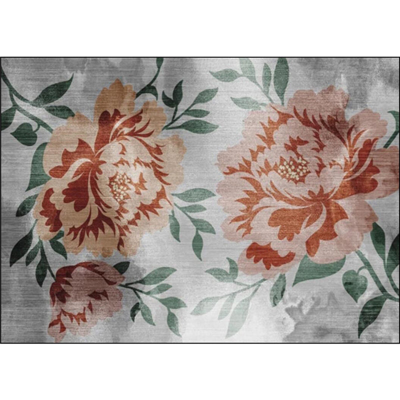 Lisslune | Gray and Red Eastern Carpet Polyester Flower and Leaf Pattern Carpet Washable Non-Slip Rug for Bedroom