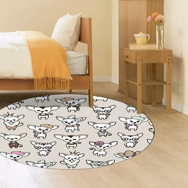 Lisslune | Casual Kids Rug in Brown Animal Dog Pattern Rug Polyester Machine Washable Non-Slip Rug for the Children's Room