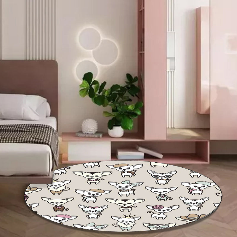 Lisslune | Casual Kids Rug in Brown Animal Dog Pattern Rug Polyester Machine Washable Non-Slip Rug for the Children's Room