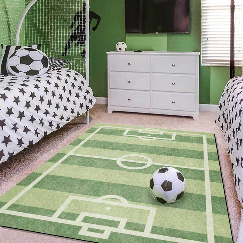 Lisslune | Kids' Bedroom Rug in Green Sports Football Field Print Rug Polyester Non-Slip Back Washable Rug
