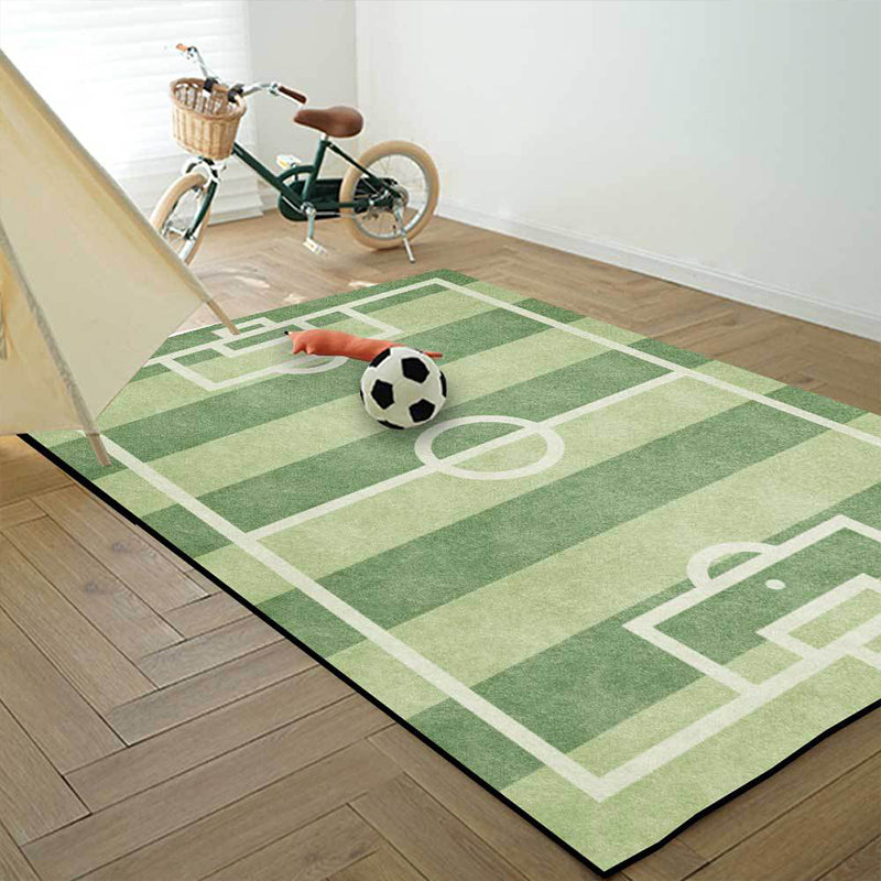 Lisslune | Kids' Bedroom Rug in Green Sports Football Field Print Rug Polyester Non-Slip Back Washable Rug