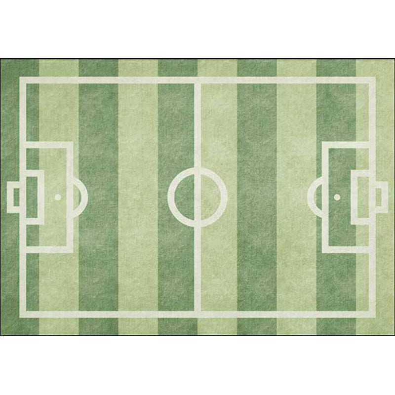 Lisslune | Kids' Bedroom Rug in Green Sports Football Field Print Rug Polyester Non-Slip Back Washable Rug
