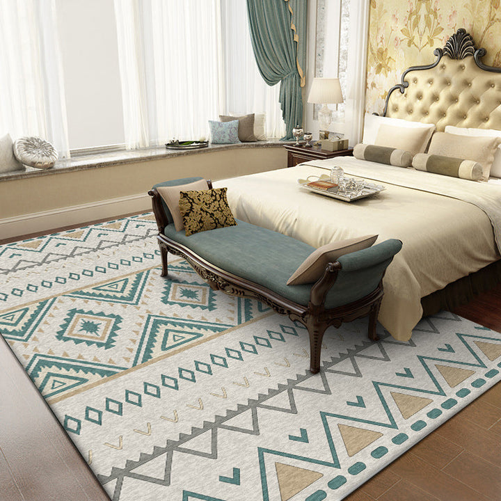 Lisslune | Americana Geometric Print Rug Green Polyester Rug Machine Washable Non-Slip Rug for Living Room