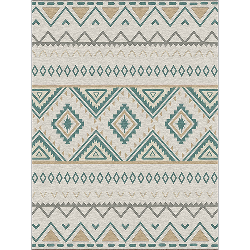 Lisslune | Americana Geometric Print Rug Green Polyester Rug Machine Washable Non-Slip Rug for Living Room
