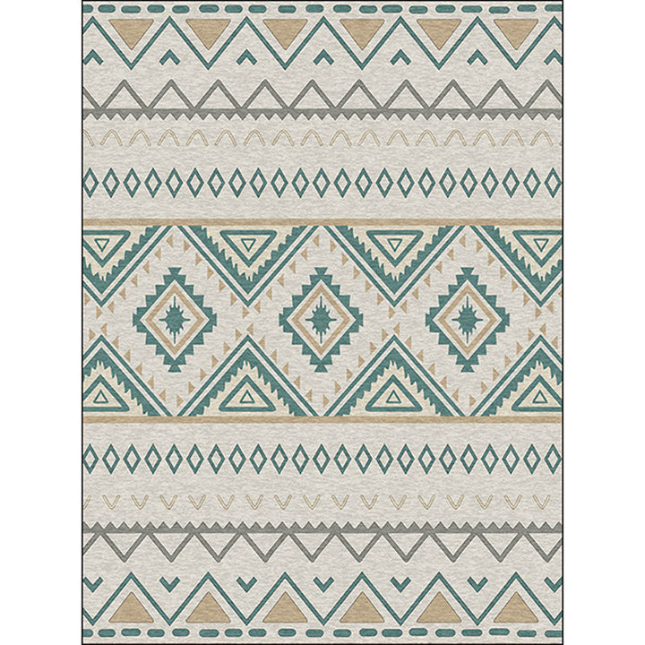Lisslune | Americana Geometric Print Rug Green Polyester Rug Machine Washable Non-Slip Rug for Living Room