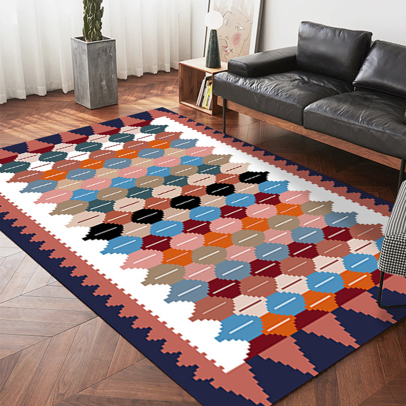 Lisslune | Vintage Tribal Pattern Carpet White and Purple Traditional Carpet Polyester Washable Non-Slip Back Carpet for Bedroom