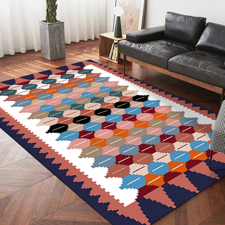 Lisslune | Vintage Tribal Pattern Carpet White and Purple Traditional Carpet Polyester Washable Non-Slip Back Carpet for Bedroom