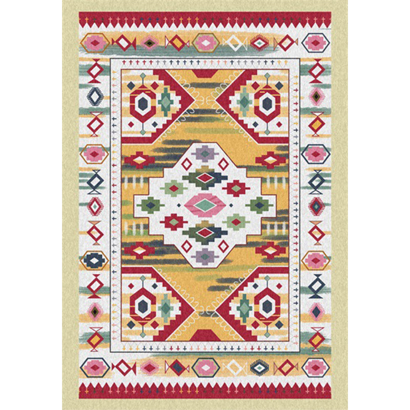 Lisslune | Yellow Tribal Carpet Polyester Medallion Pattern Carpet Washable Non-slip Back Carpet for Living Room
