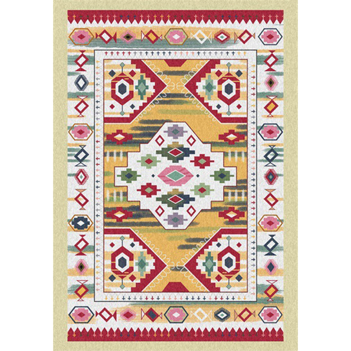 Lisslune | Yellow Tribal Carpet Polyester Medallion Pattern Carpet Washable Non-slip Back Carpet for Living Room