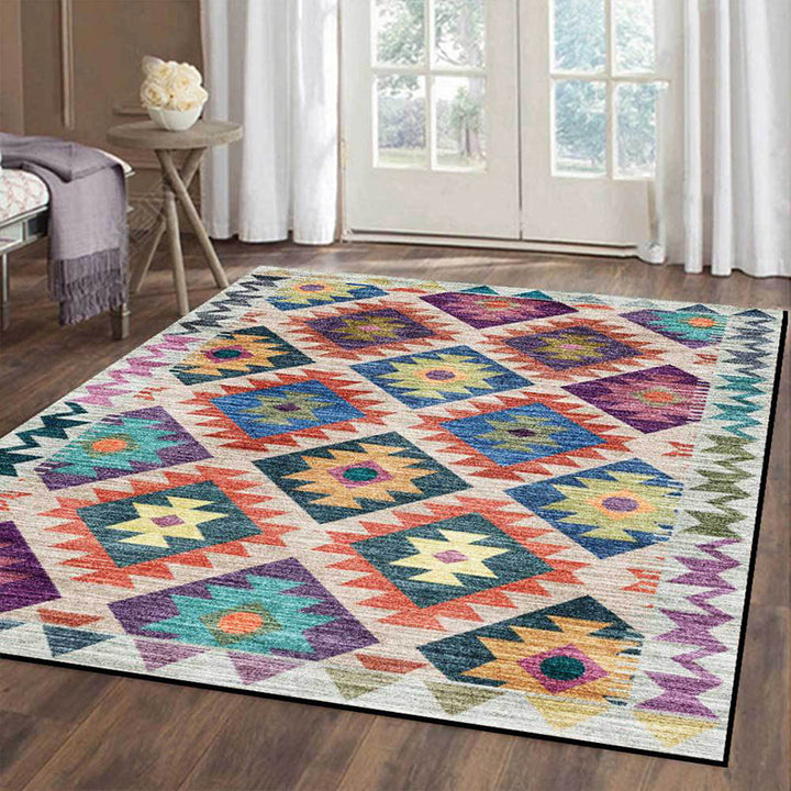 Lisslune | Mediterranean certified printed carpet multicolored polyester carpet machine washable non-slip carpet for living room