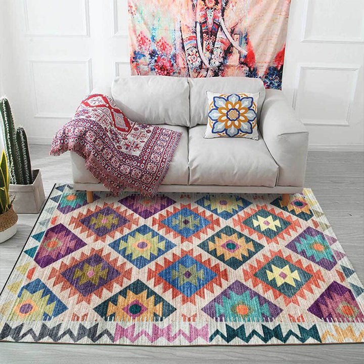 Lisslune | Mediterranean certified printed carpet multicolored polyester carpet machine washable non-slip carpet for living room