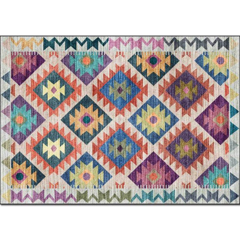 Lisslune | Mediterranean certified printed carpet multicolored polyester carpet machine washable non-slip carpet for living room