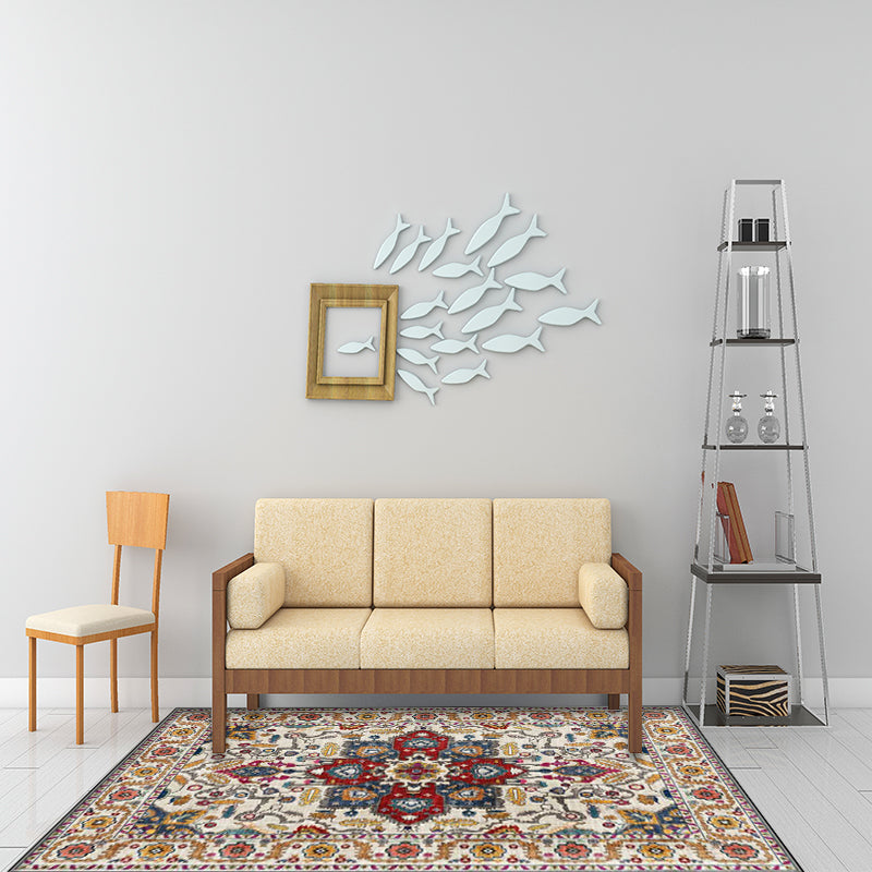 Lisslune | unique medallion pattern rug with floral blue and red Persian rug polyester machine washable non-slip rug for the bedroom