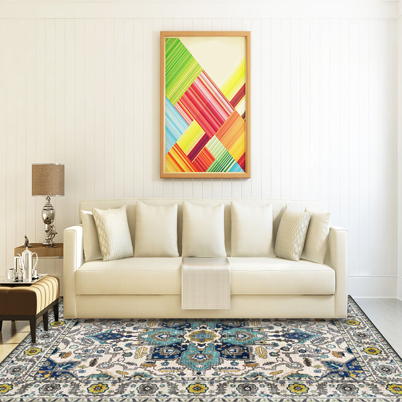 Lisslune | unique medallion pattern rug with floral blue and red Persian rug polyester machine washable non-slip rug for the bedroom