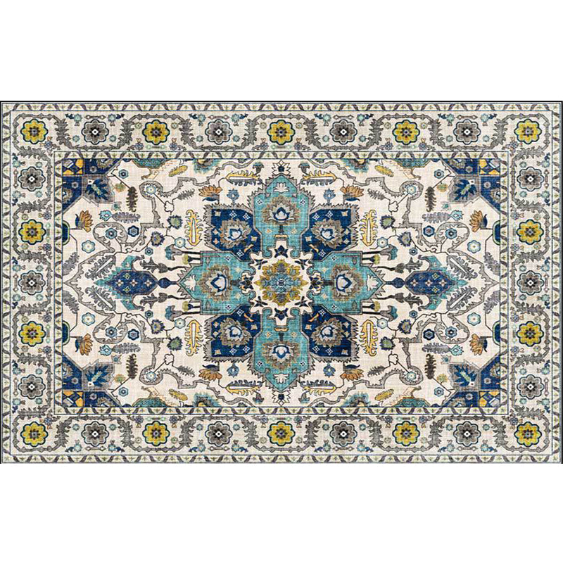 Lisslune | unique medallion pattern rug with floral blue and red Persian rug polyester machine washable non-slip rug for the bedroom