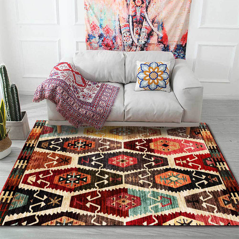 Lisslune | Retro Azulejos Pattern Carpet Brown Multicolored Persian Carpet Polyester Machine Washable Non-Slip Carpet for Bedroom