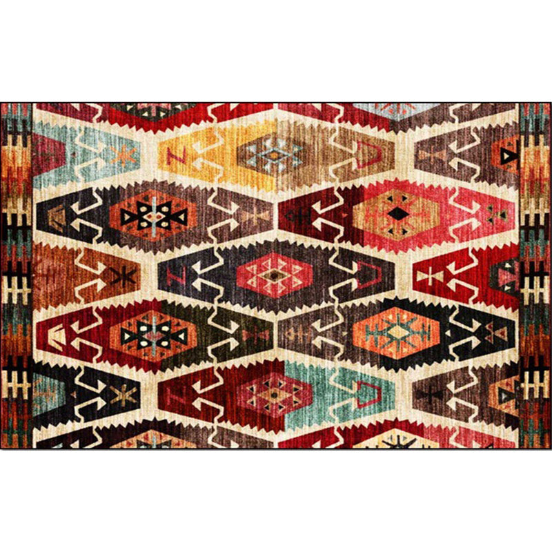Lisslune | Retro Azulejos Pattern Carpet Brown Multicolored Persian Carpet Polyester Machine Washable Non-Slip Carpet for Bedroom